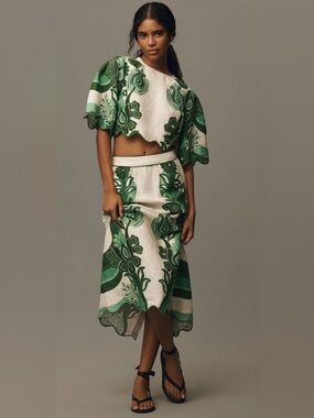 Farm Rio Color Festival Linen Midi Skirt